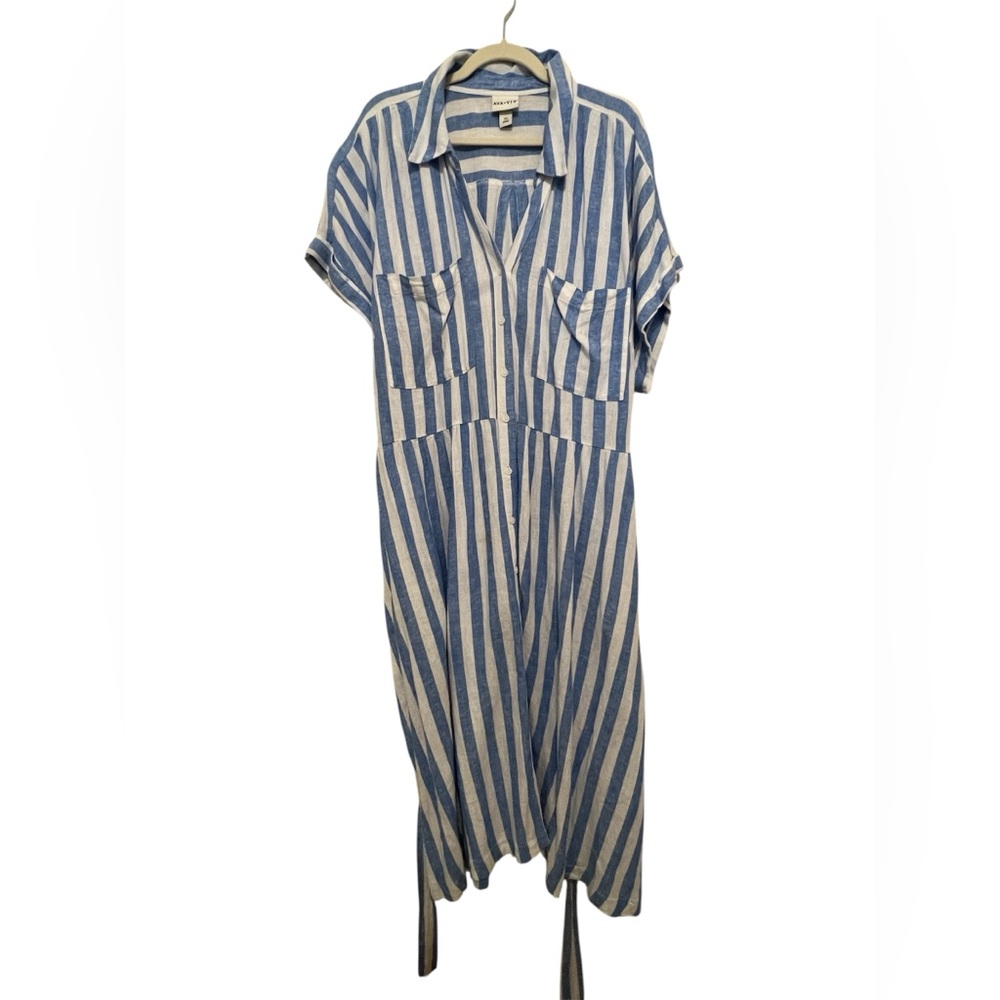 Blue and White Striped Linen blend Dress